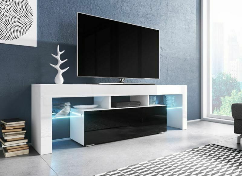 eoshop TV stolík Toro 138 cm, biela matná / čierna lesk